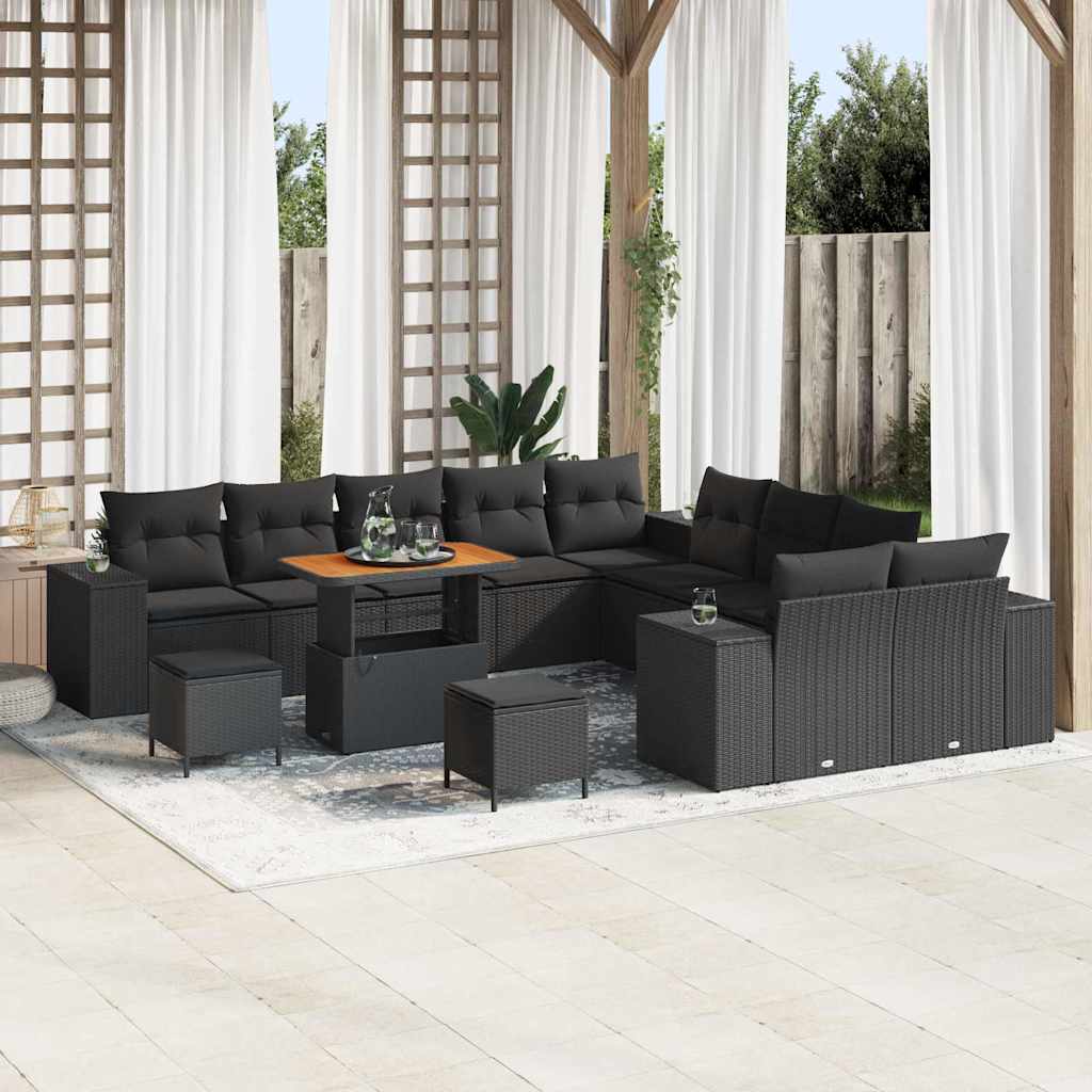 Gartensofa-set mit Kissen 13 pcs Schwarz Poly-Rattan