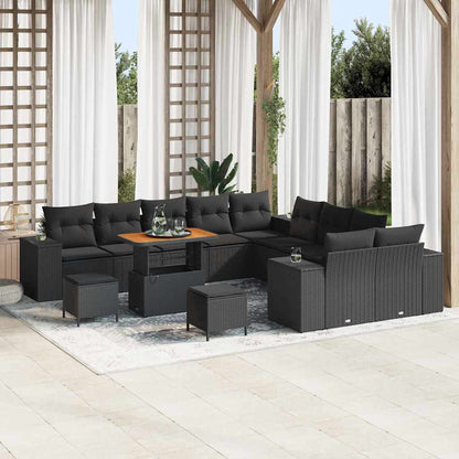 Gartensofa-set mit Kissen 13 pcs Schwarz Poly-Rattan