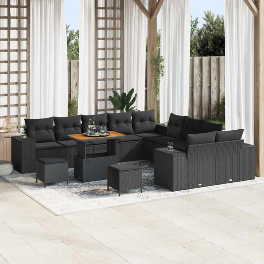 Gartensofa-set mit Kissen 13 pcs Schwarz Poly-Rattan