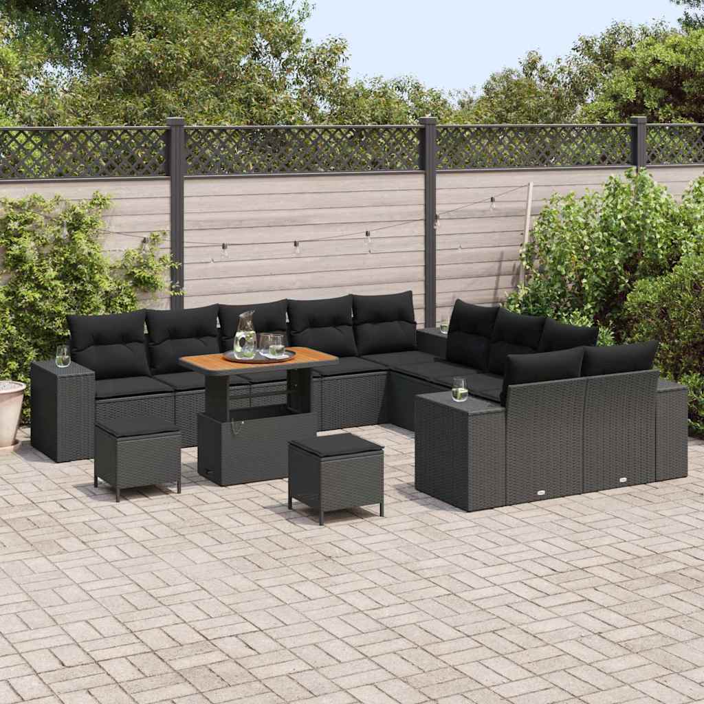Gartensofa-set mit Kissen 13 pcs Schwarz Poly-Rattan