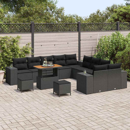 Gartensofa-set mit Kissen 13 pcs Schwarz Poly-Rattan