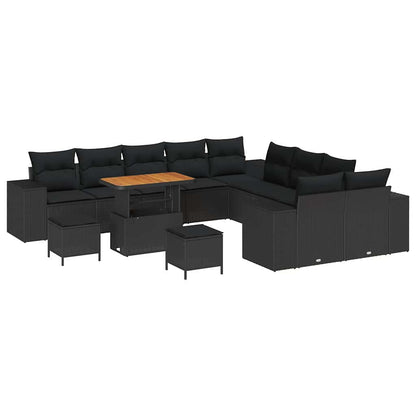 Gartensofa-set mit Kissen 13 pcs Schwarz Poly-Rattan