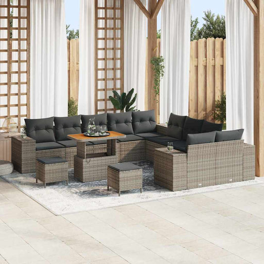 Gartensofa-set mit Kissen 13 pcs Grau Poly-Rattan