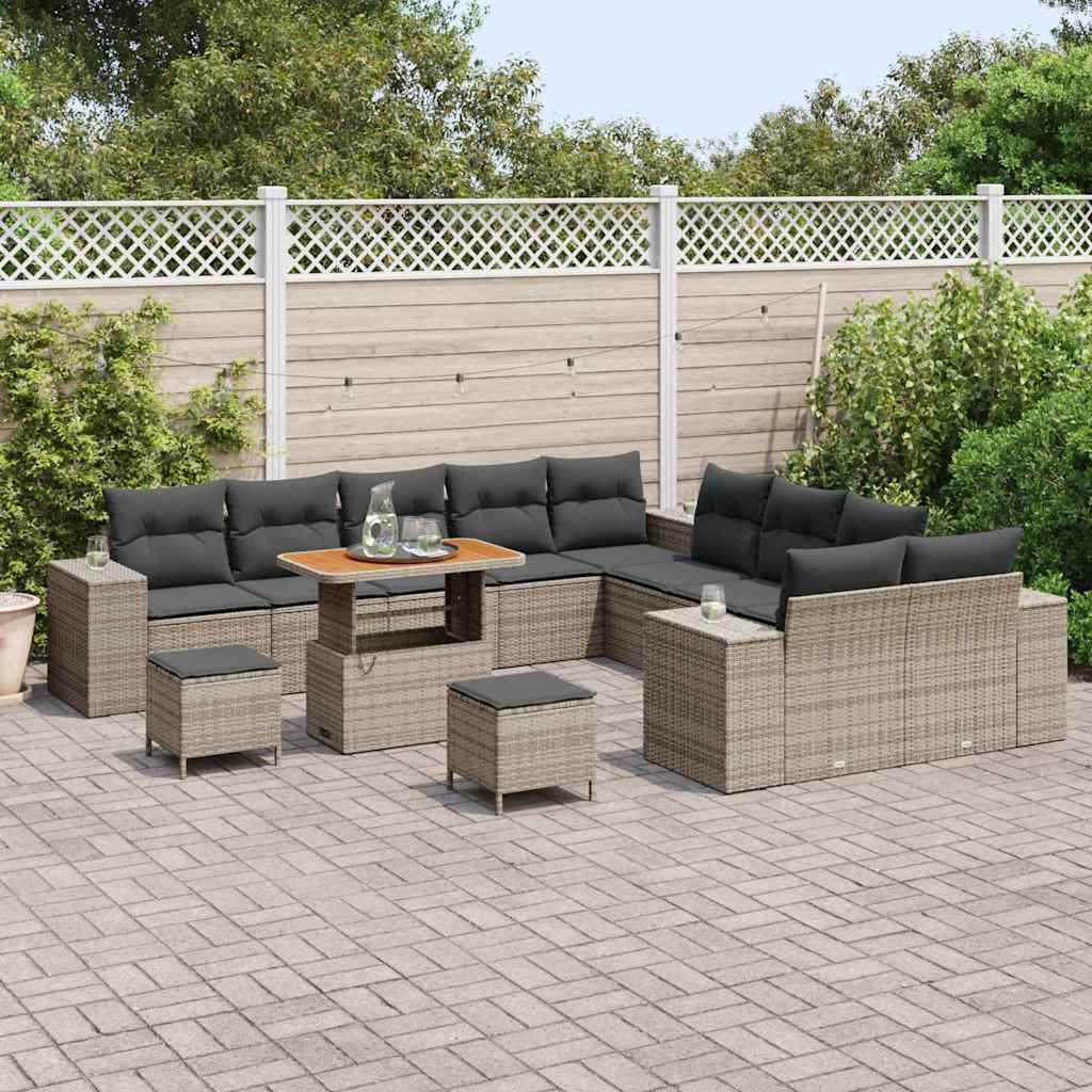 Gartensofa-set mit Kissen 13 pcs Grau Poly-Rattan