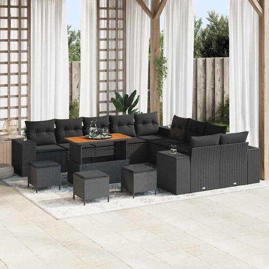 Gartensofa-set mit Kissen 14 pcs Schwarz Poly-Rattan
