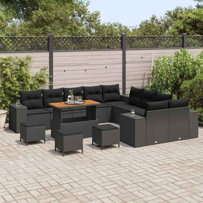 Gartensofa-set mit Kissen 14 pcs Schwarz Poly-Rattan