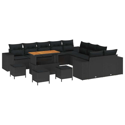 Gartensofa-set mit Kissen 14 pcs Schwarz Poly-Rattan