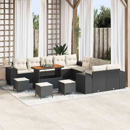Gartensofa-set mit Kissen 14 pcs Schwarz Poly-Rattan