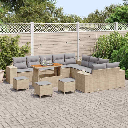 Gartensofa-set mit Kissen 14 pcs Beige Poly-Rattan