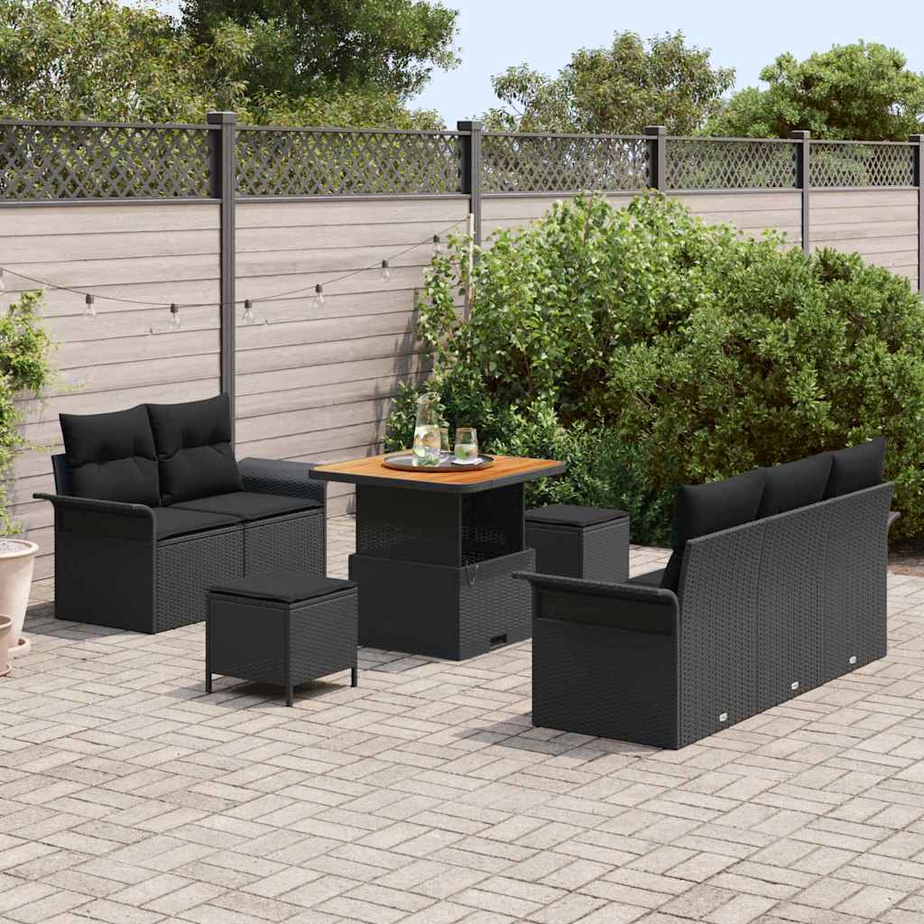 Garten-Sofa-Set 8 pcs Schwarz Poly-Rattan