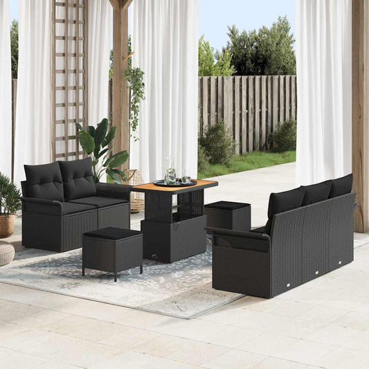 Garten-Sofa-Set 8 pcs Schwarz Poly-Rattan