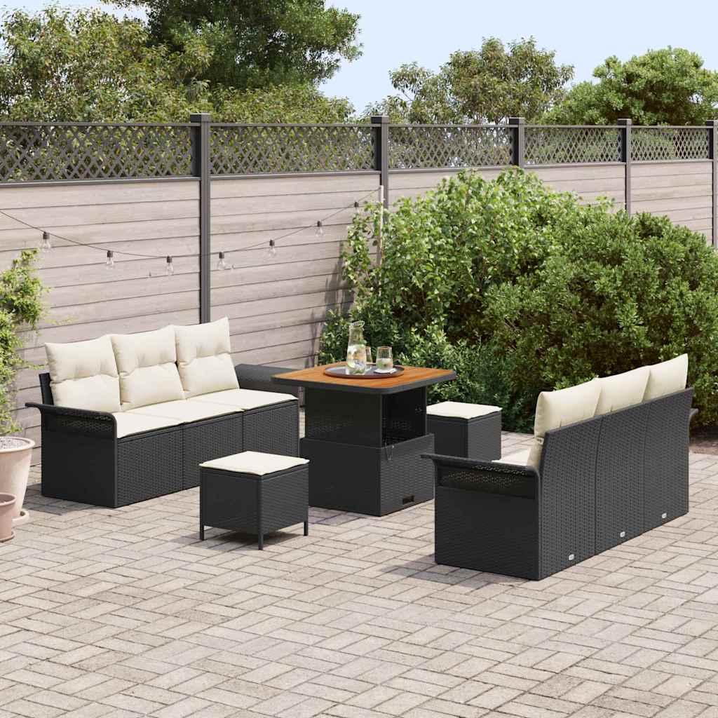 Garten-Sofa-Set 9 pcs Schwarz Poly-Rattan