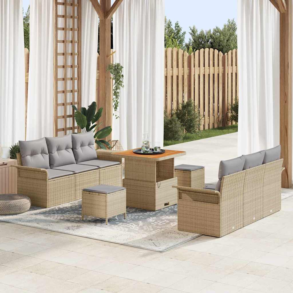 Garten-Sofa-Set 9 pcs Beige Poly-Rattan