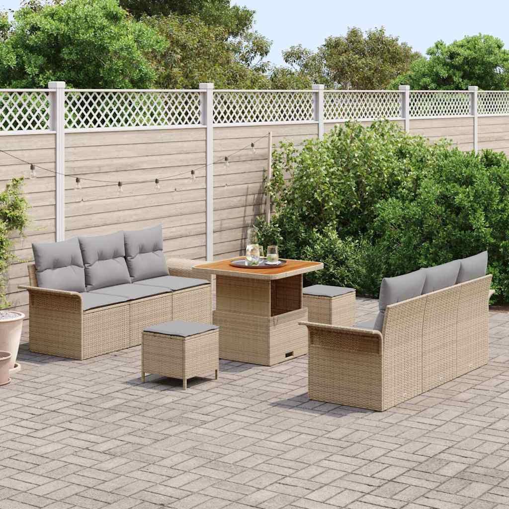 Garten-Sofa-Set 9 pcs Beige Poly-Rattan