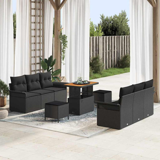 Garten-Sofa-Set 9 pcs Schwarz Poly-Rattan