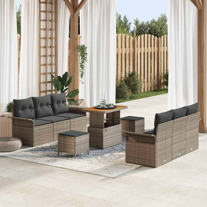 Garten-Sofa-Set 9 pcs Grau Poly-Rattan