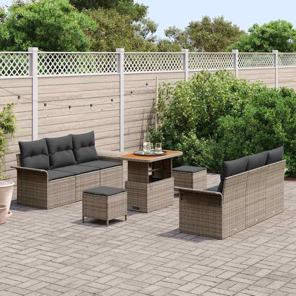 Garten-Sofa-Set 9 pcs Grau Poly-Rattan