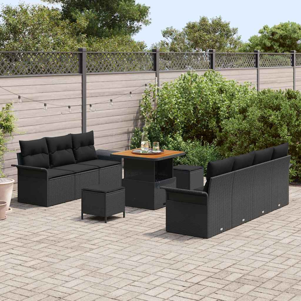 Garten-Sofa-Set 10 pcs Schwarz Poly-Rattan