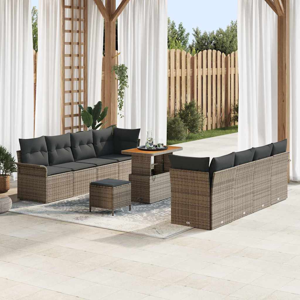 Garten-Sofa-Set 11 pcs Grau Poly-Rattan