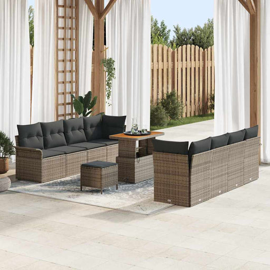 Garten-Sofa-Set 11 pcs Grau Poly-Rattan