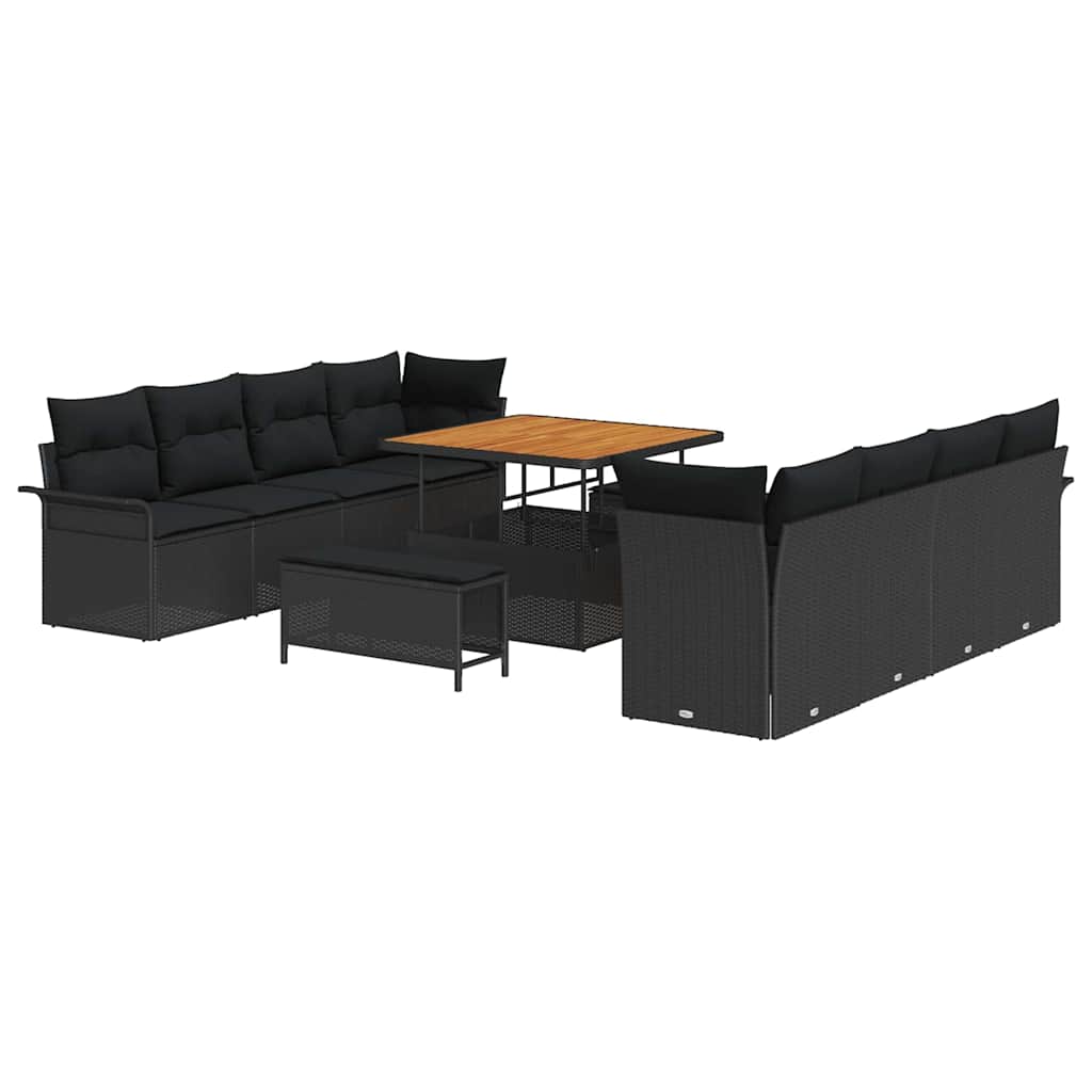 Garten-Sofa-Set 11 pcs Schwarz Poly-Rattan