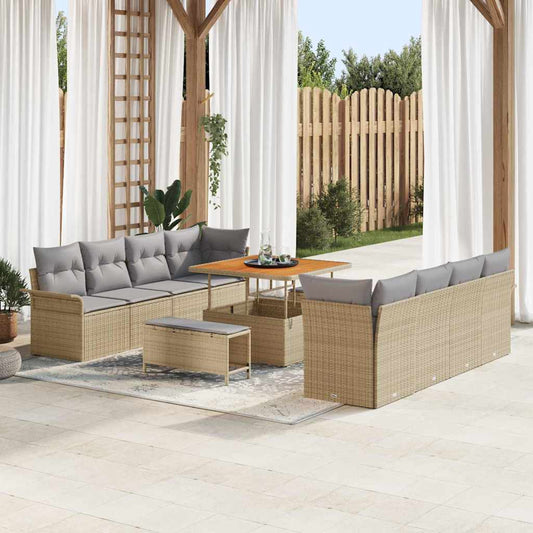 Garten-Sofa-Set 11 pcs Beige Poly-Rattan
