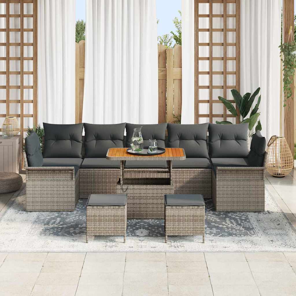 Garten-Sofa-Set 10 pcs Grau Poly-Rattan