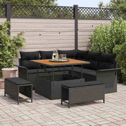 Garten-Sofa-Set 8 pcs Schwarz Poly-Rattan