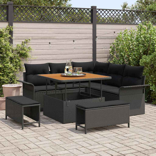 Garten-Sofa-Set 8 pcs Schwarz Poly-Rattan
