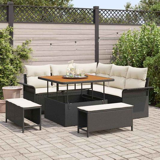 Garten-Sofa-Set 8 pcs Schwarz Poly-Rattan