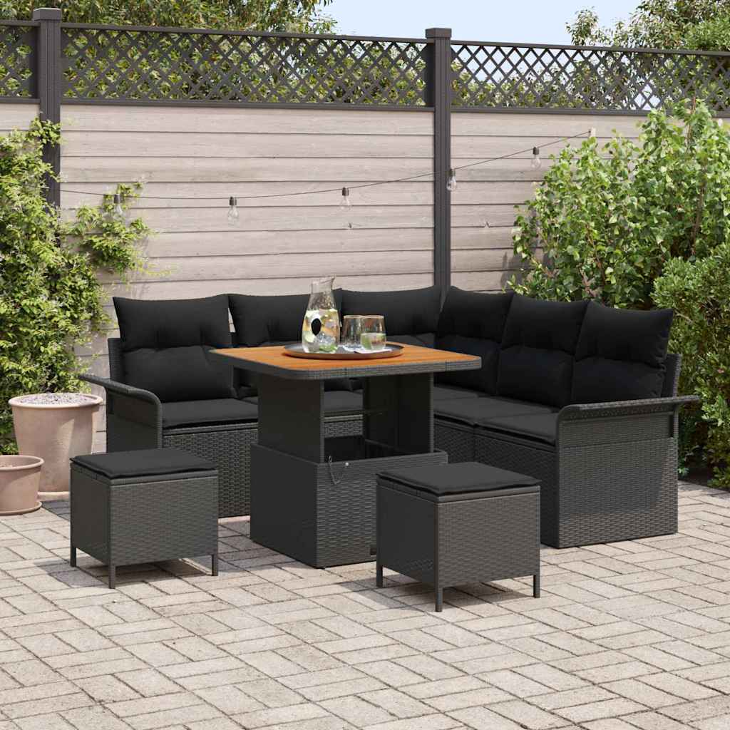 Garten-Sofa-Set 8 pcs Schwarz Poly-Rattan
