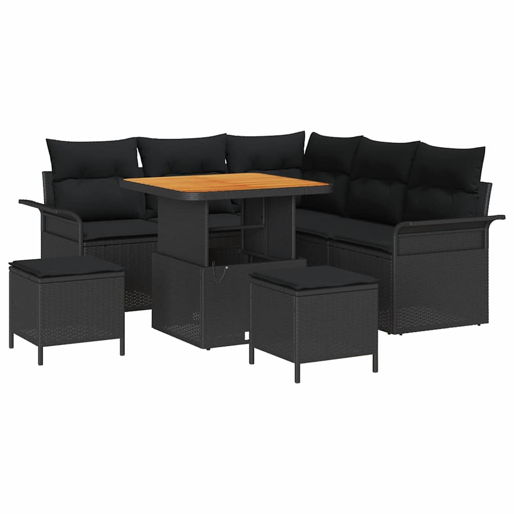 Garten-Sofa-Set 8 pcs Schwarz Poly-Rattan