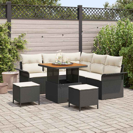 Garten-Sofa-Set 8 pcs Schwarz Poly-Rattan