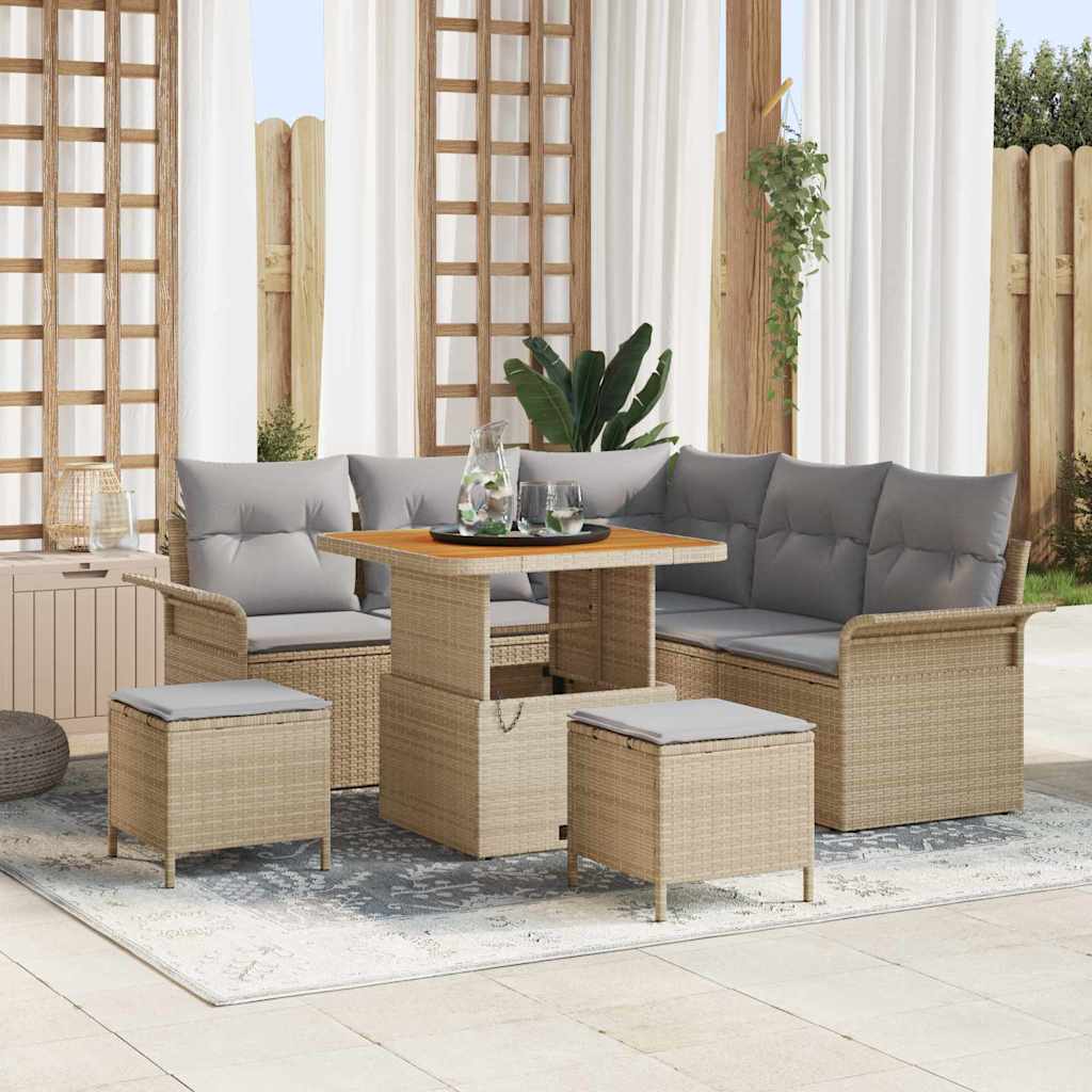 Garten-Sofa-Set 8 pcs Beige Poly-Rattan