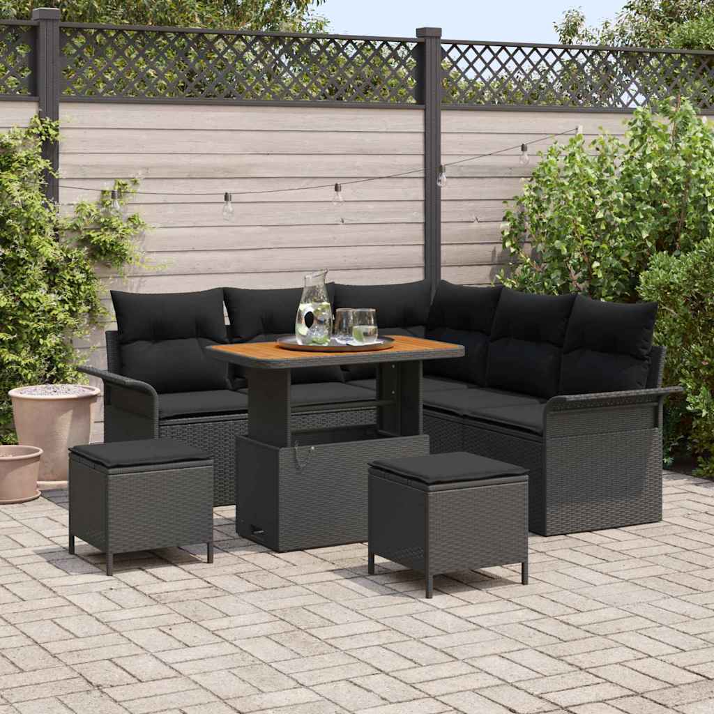 Garten-Sofa-Set 8 pcs Schwarz Poly-Rattan