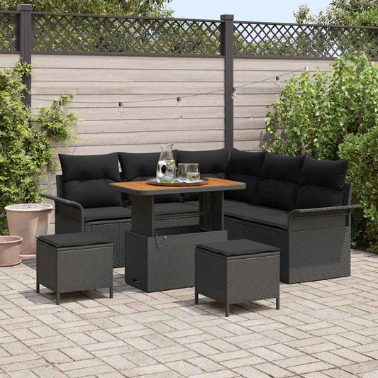 Garten-Sofa-Set 8 pcs Schwarz Poly-Rattan