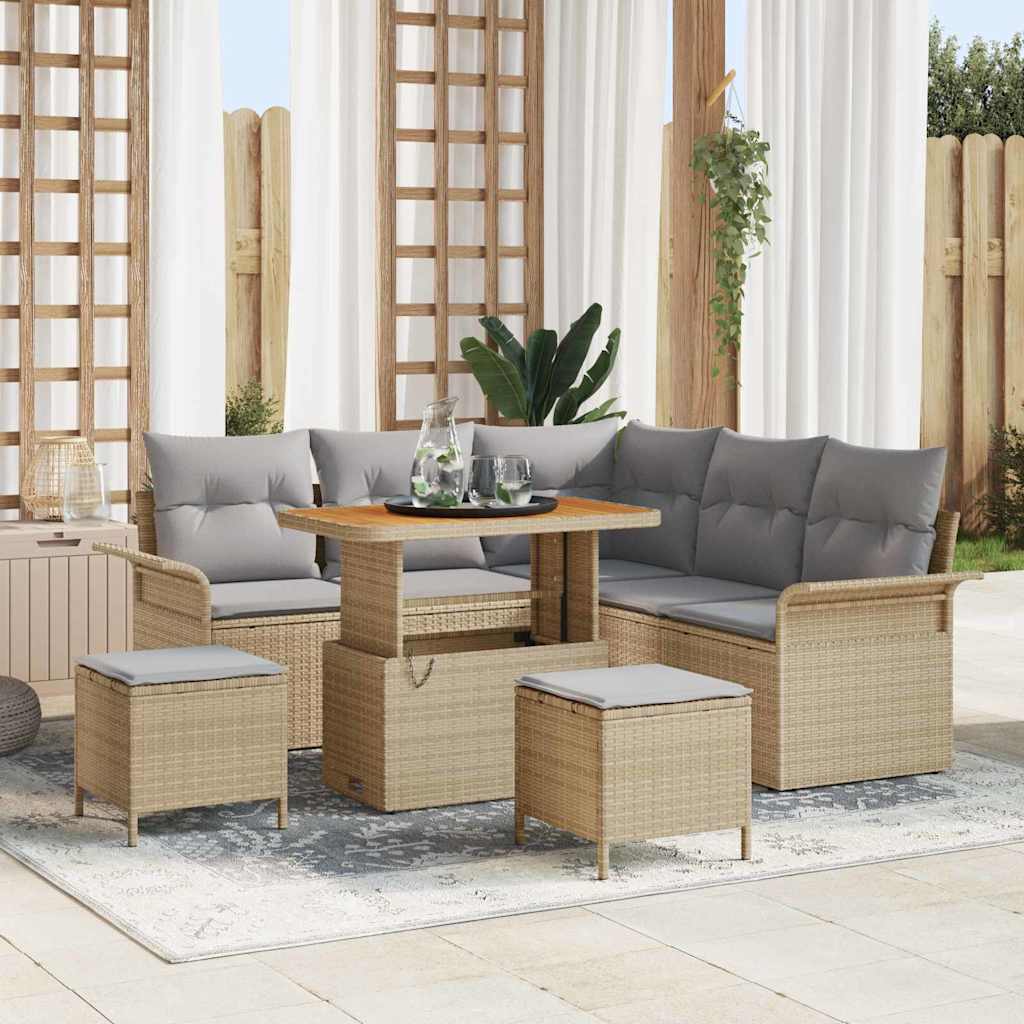 Garten-Sofa-Set 8 pcs Beige Poly-Rattan