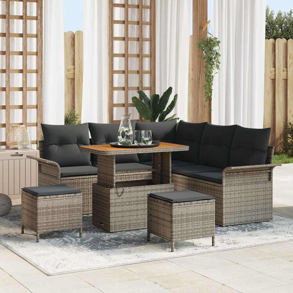 Garten-Sofa-Set 8 pcs Grau Poly-Rattan