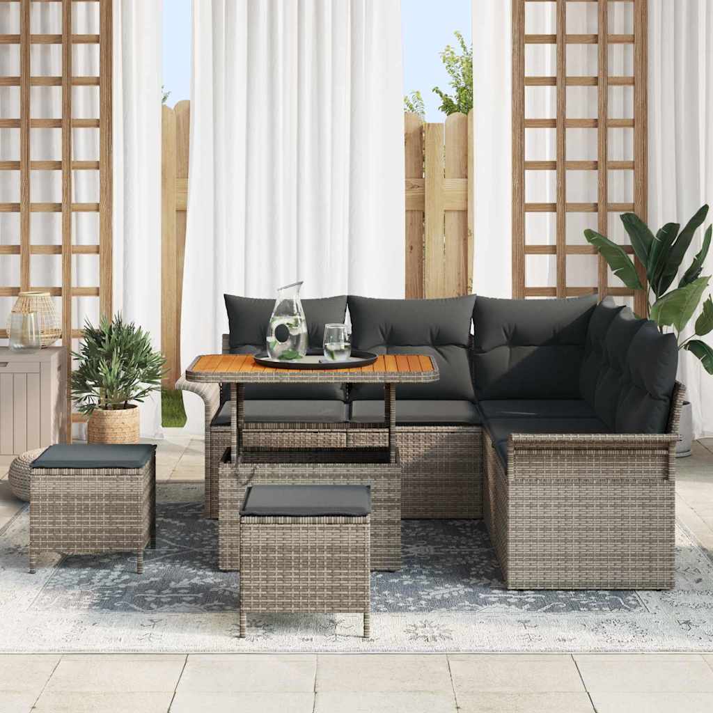 Garten-Sofa-Set 8 pcs Grau Poly-Rattan