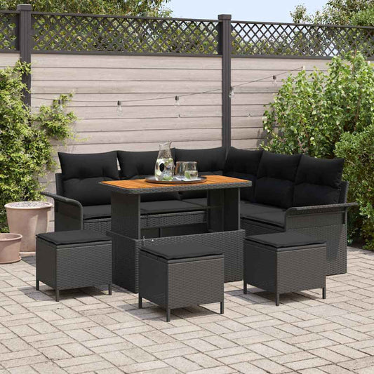 Garten-Sofa-Set 9 pcs Schwarz Poly-Rattan