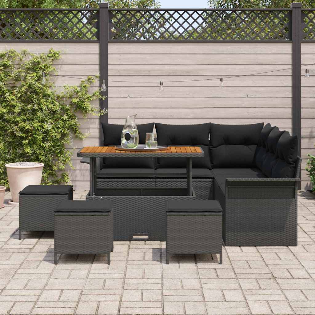 Garten-Sofa-Set 9 pcs Schwarz Poly-Rattan