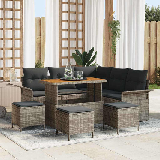 Garten-Sofa-Set 9 pcs Grau Poly-Rattan