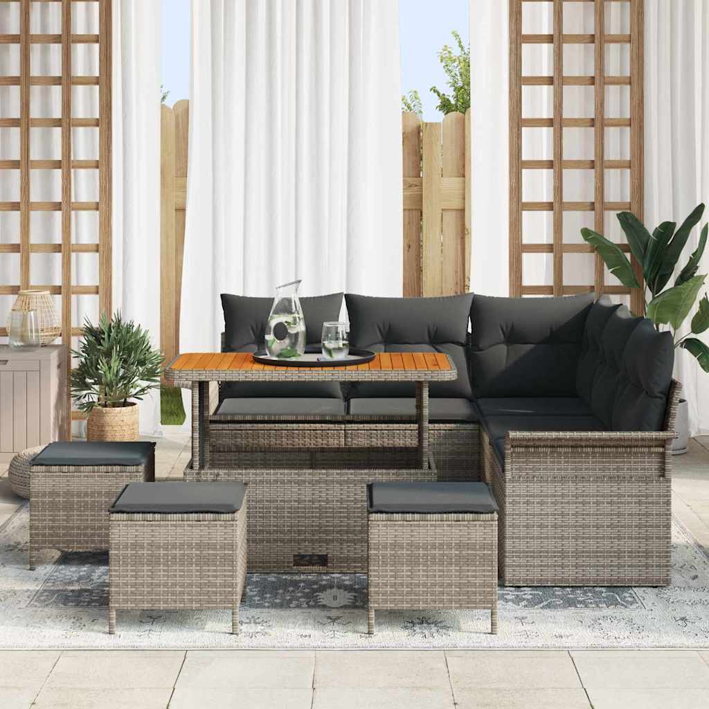 Garten-Sofa-Set 9 pcs Grau Poly-Rattan