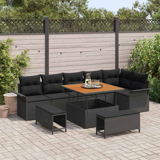 Garten-Sofa-Set 9 pcs Schwarz Poly-Rattan