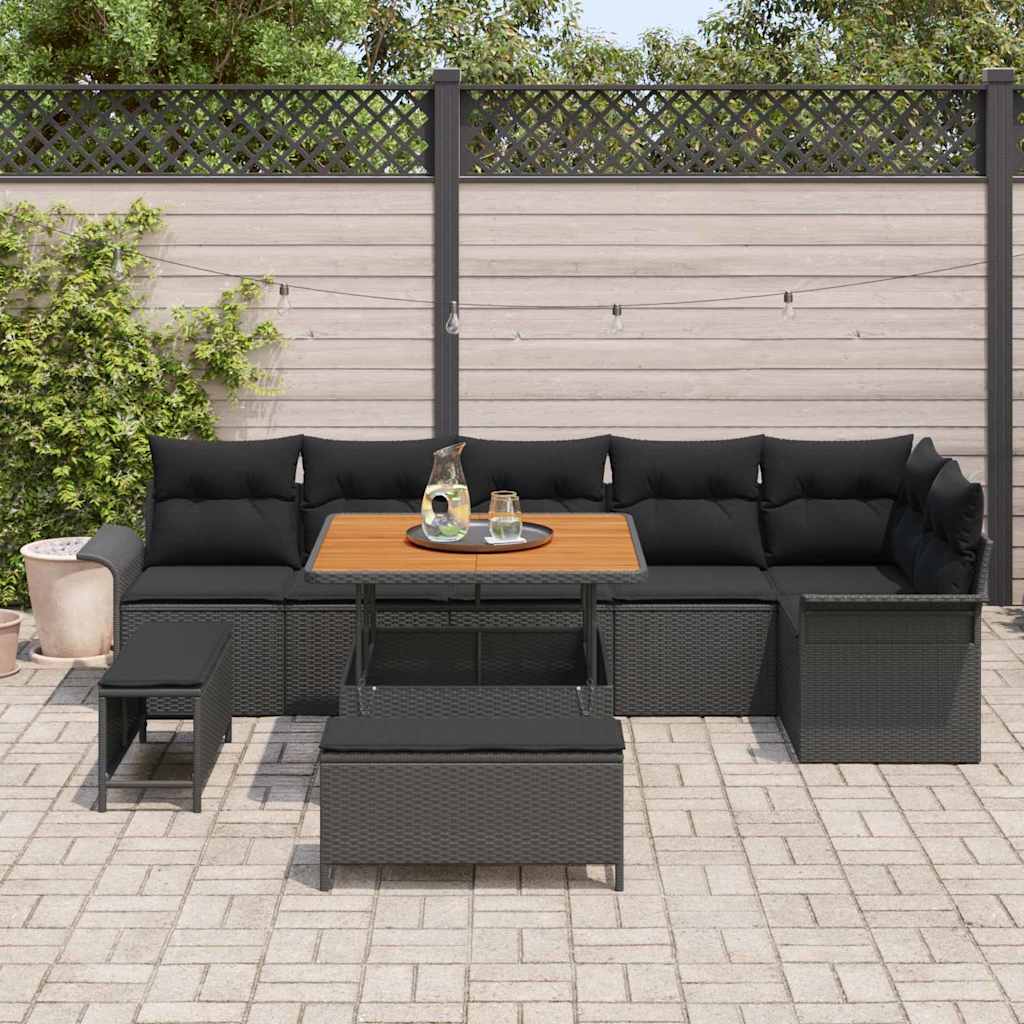 Garten-Sofa-Set 9 pcs Schwarz Poly-Rattan