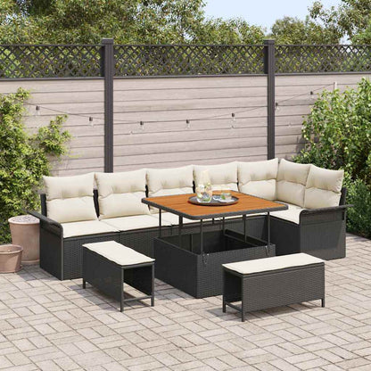 Garten-Sofa-Set 9 pcs Schwarz Poly-Rattan