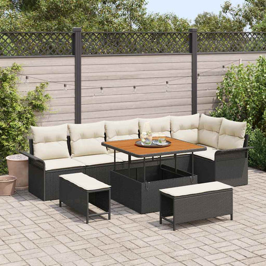 Garten-Sofa-Set 9 pcs Schwarz Poly-Rattan