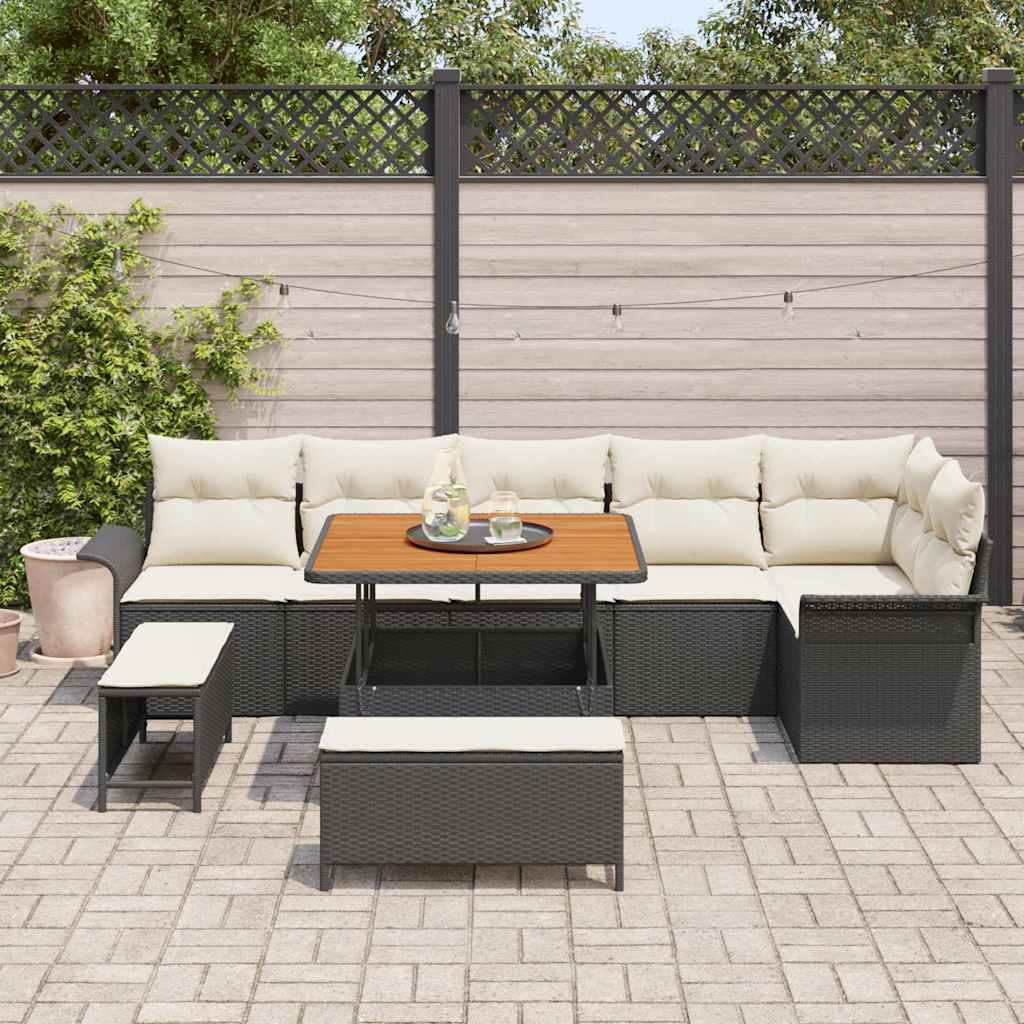 Garten-Sofa-Set 9 pcs Schwarz Poly-Rattan
