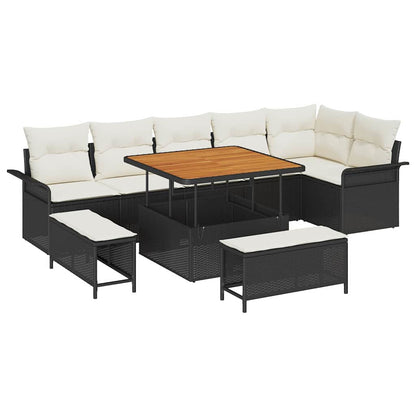 Garten-Sofa-Set 9 pcs Schwarz Poly-Rattan