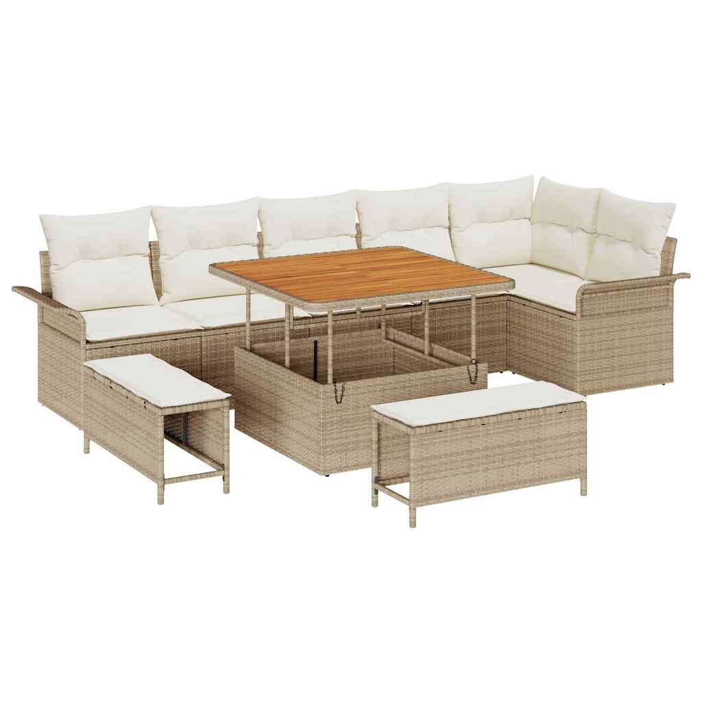 Garten-Sofa-Set 9 pcs Beige Poly-Rattan